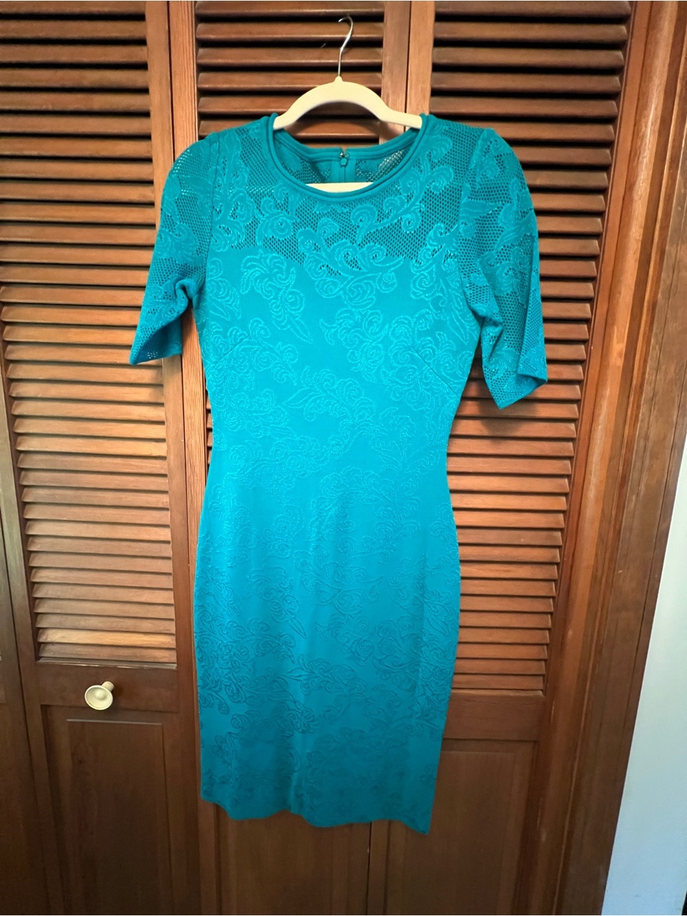 St. John Turquoise Textured Midi Sheath Dress